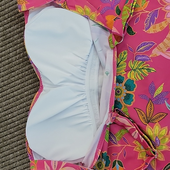 Hapari Modest Bright Pink Hawaiian Floral Ruched Tankini Swim Top Medium 8/10 - Picture 5 of 6